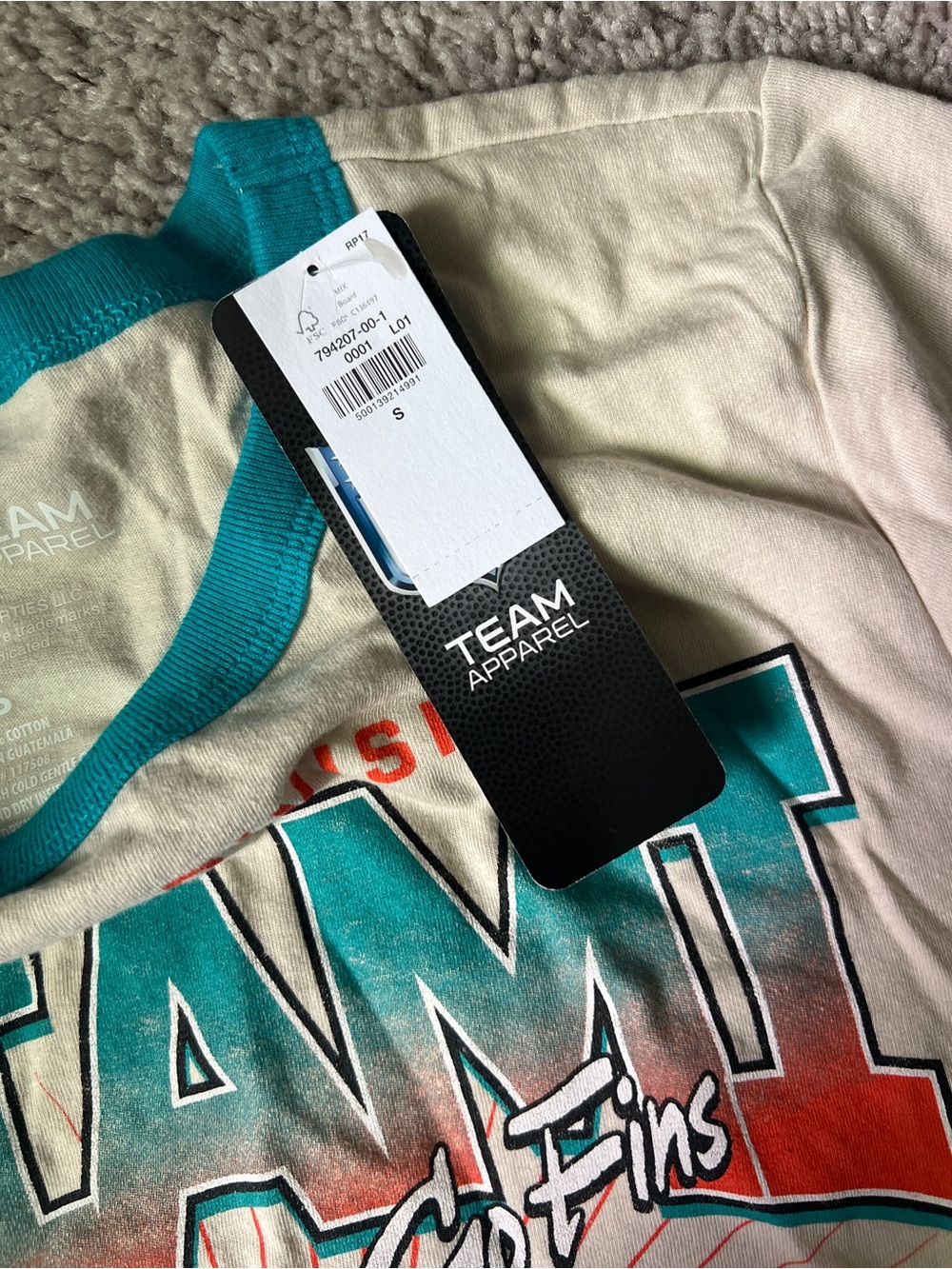 NFL Miami Dolphin Team Apparel Ringer Tee in Teal & Cream with Coral Accent - Picture 3 of 3
